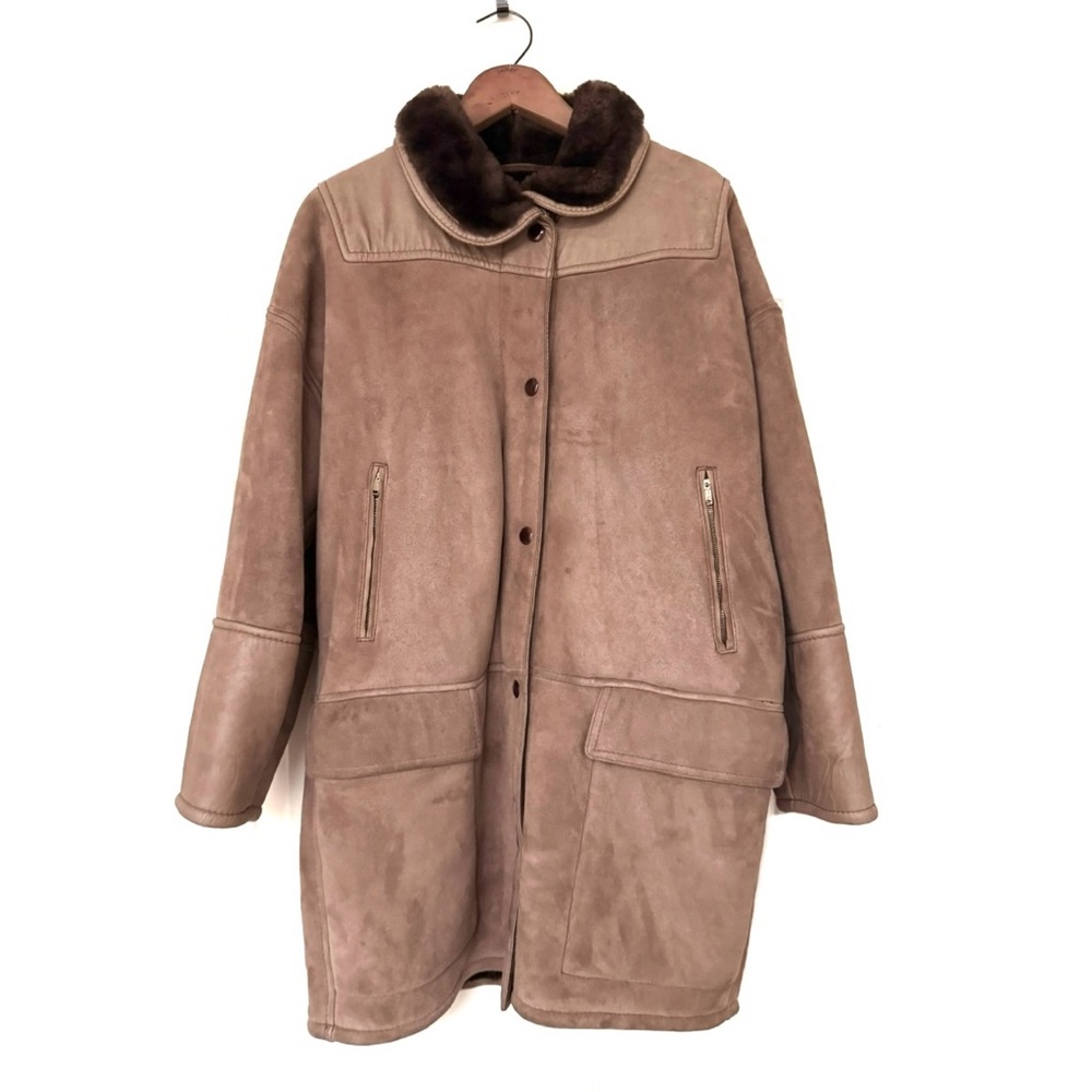 Camel Shearling Nubuck Finish Lambskin Rancher Coat w/Smooth Leather Accents*EVC